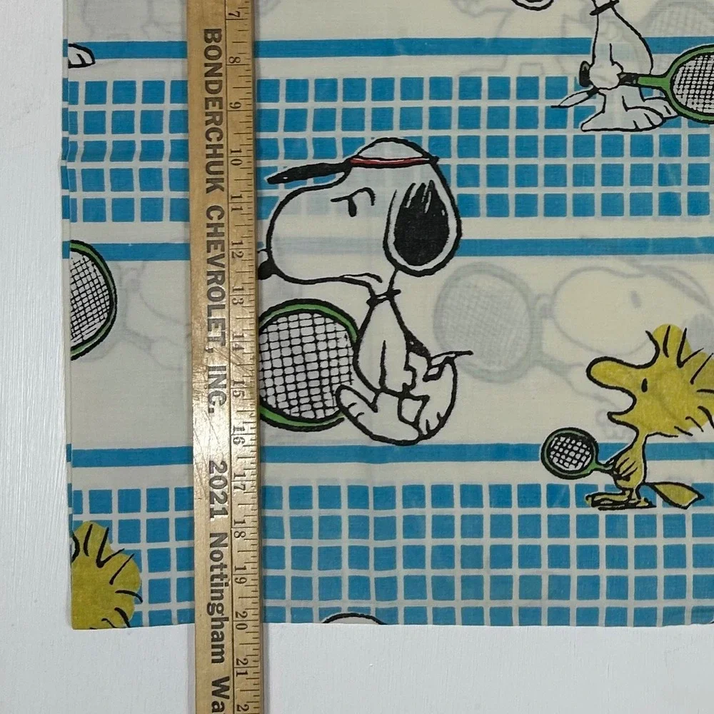 Vintage Peanuts Snoopy Woodstock Tennis Pillowcase Blue White Yellow 1958 1965